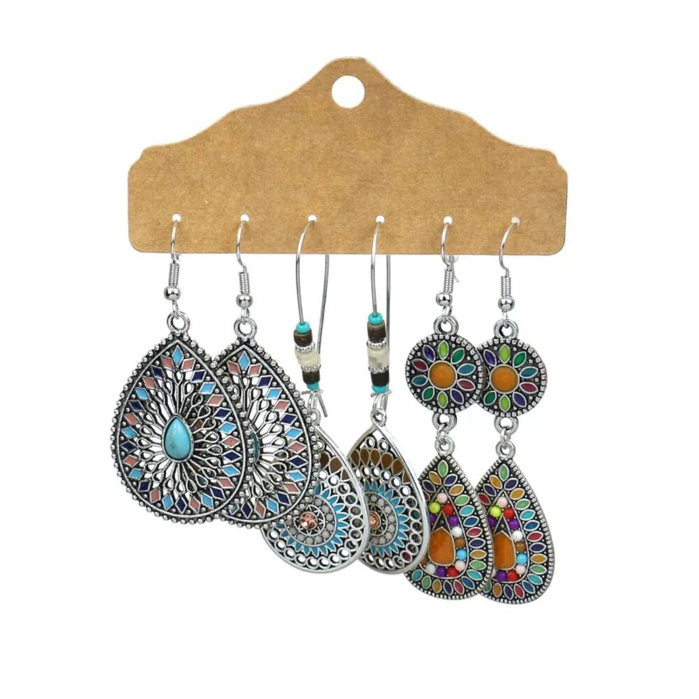 Boho Festival Dangle Earring Set (3‎ Pairs) | Lightweight Statement Jewelry -New